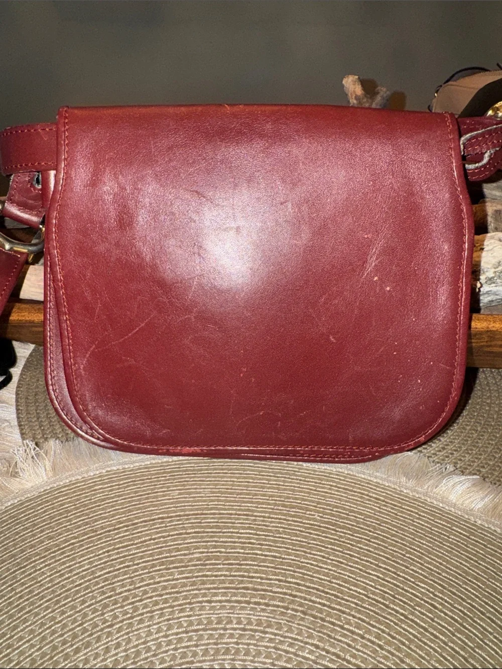 Cartier Leather Messenger Bag in Deep Burgundy with Matching Card Case